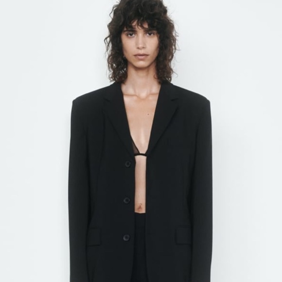 ZARA WOMAN STRAIGHT WOOL BLEND BLAZER ZW COLLECTION BLACK SIZE M NEW WITH TAG - Picture 1 of 14